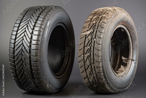 comparison of deflated tire and replacement tire. Generative AI photo