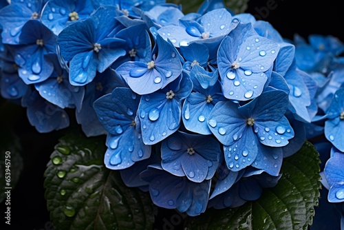 drenched blue hydrangea. Generative AI