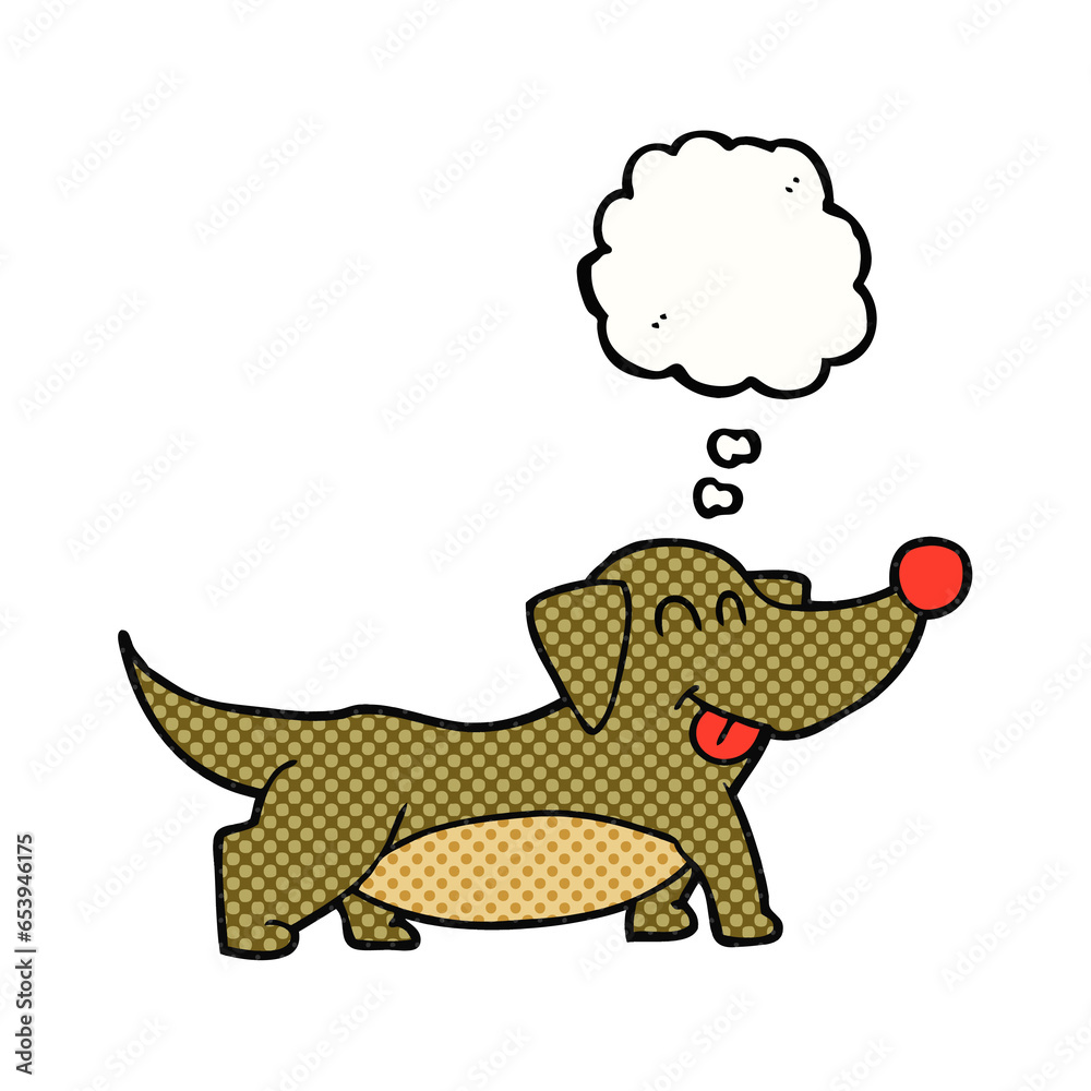 freehand drawn thought bubble cartoon happy little dog