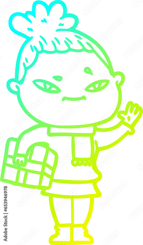 cold gradient line drawing of a cartoon woman cold gradient line drawing of a cartoon woman