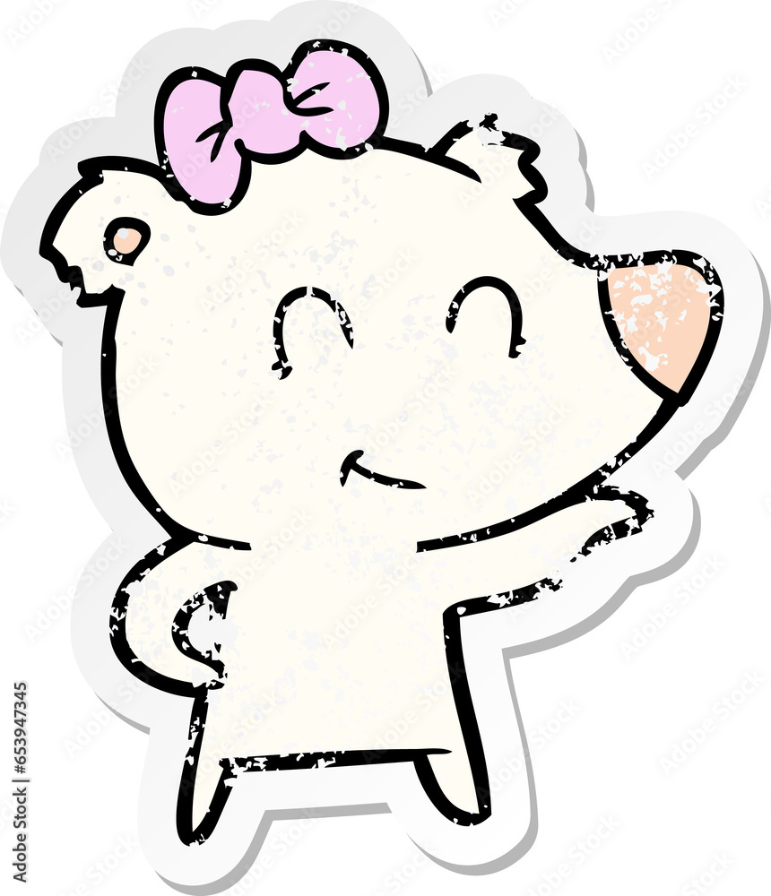 distressed sticker of a female polar bear cartoon distressed sticker of a female polar bear cartoon