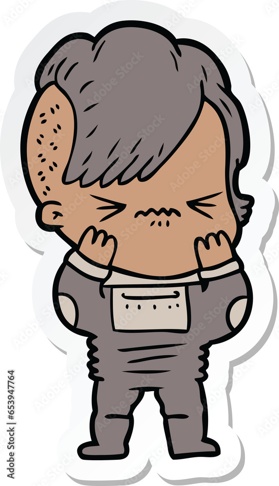 sticker of a cartoon annoyed hipster girl wearing space suit sticker of a cartoon annoyed hipster girl wearing space suit