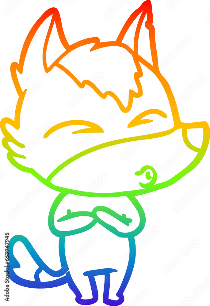 rainbow gradient line drawing of a cartoon wolf whistling rainbow gradient line drawing of a cartoon wolf whistling