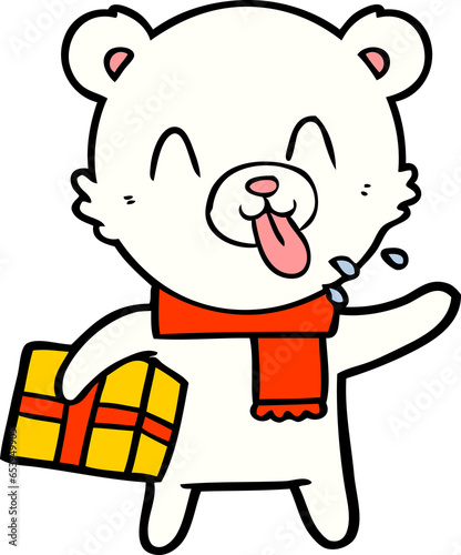 polar bear with christmas present cartoon
