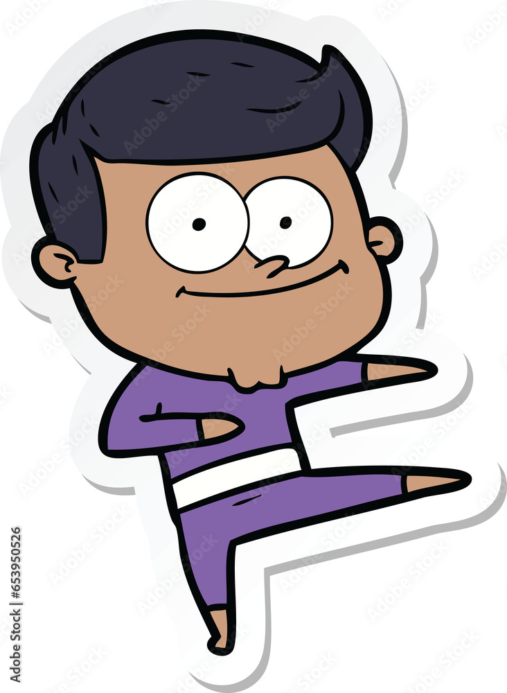 sticker of a cartoon happy man dancing