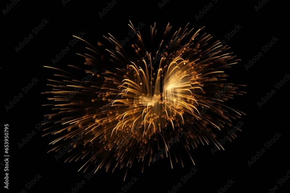Golden firework texture with brush stroke lines. Isolated illustration for overlay, montage, texture. Happy new year concept. Generative AI