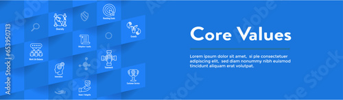 Core Values or Mission and Vision Icon Set w Web Header Banner