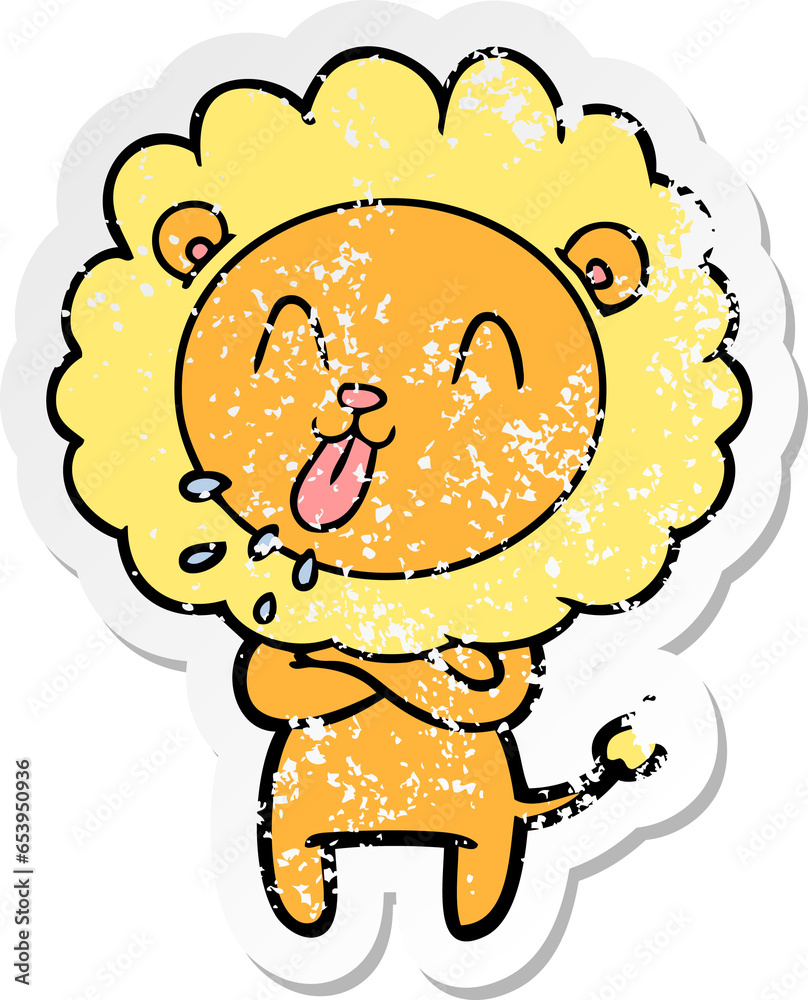 distressed sticker of a happy cartoon lion distressed sticker of a happy cartoon lion