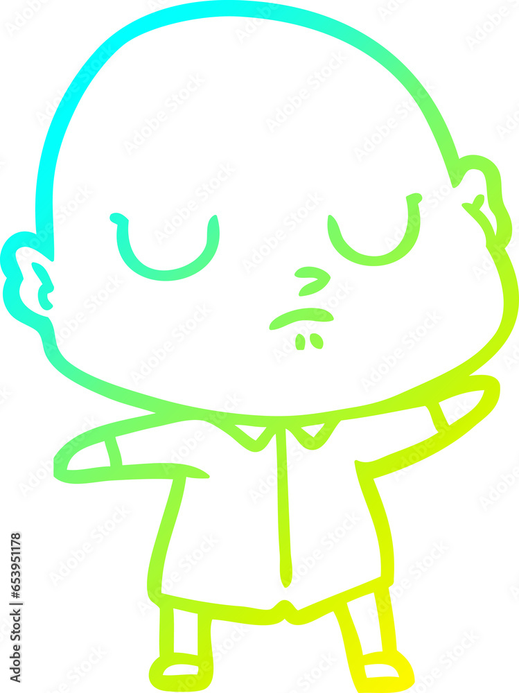cold gradient line drawing of a cartoon bald man