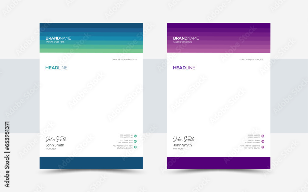 Clean and professional corporate business letterhead template design with color variation