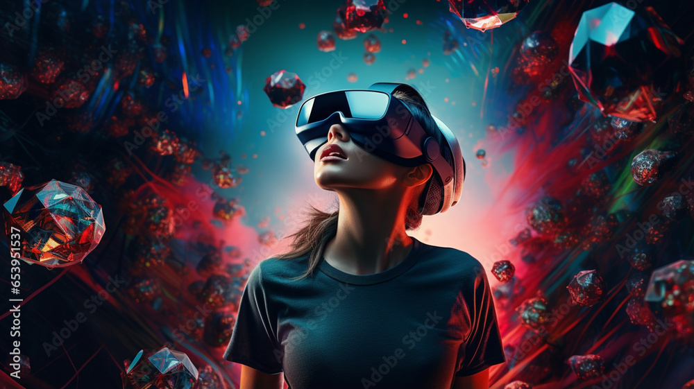 woman in vr glasses. mixed media