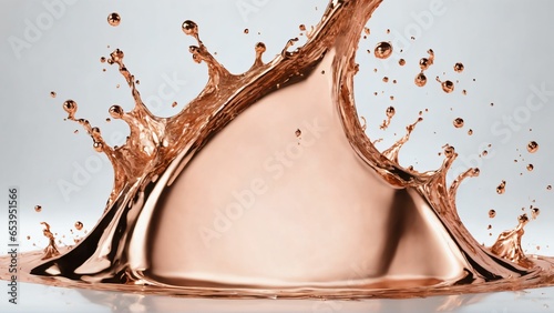 Liquid rosegold splash close up. Side view on white background. Liquid metal crown splash. Generated with AI photo