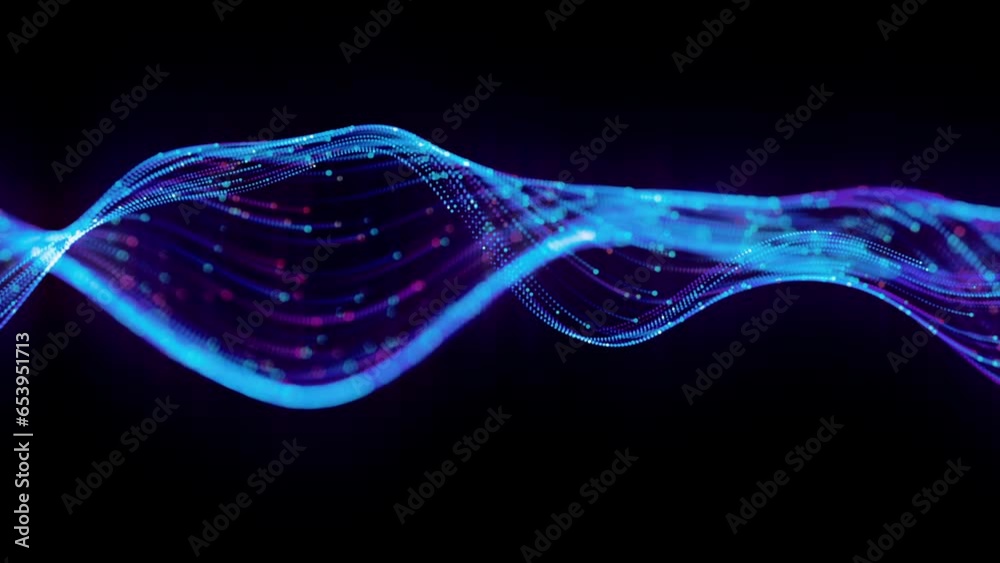 Data wave or water waves slice background. Looped. Dot terrain cold waves. Light trails. Big data.