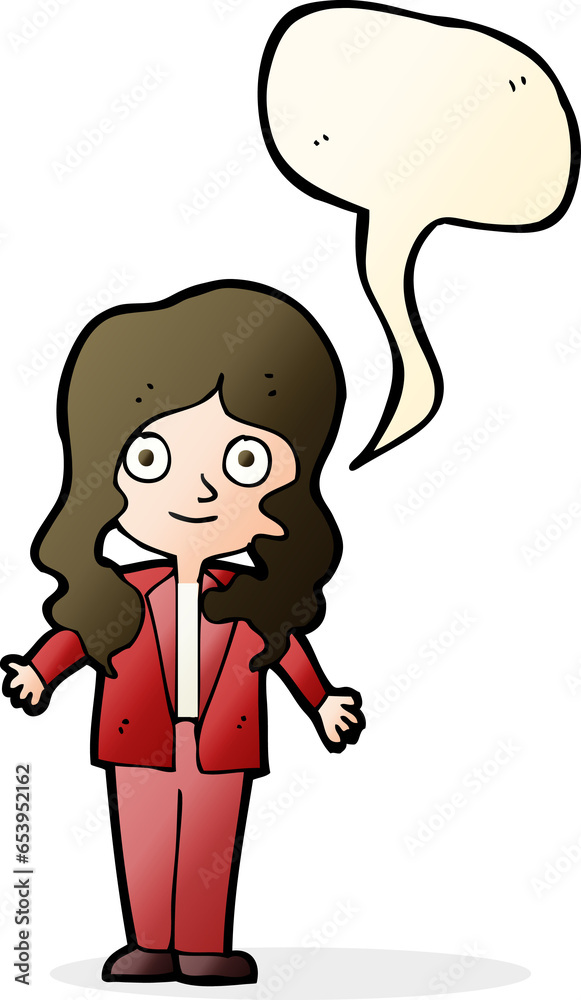 cartoon friendly business woman with speech bubble cartoon friendly business woman with speech bubble