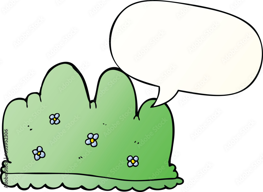 cartoon hedge with speech bubble in smooth gradient style