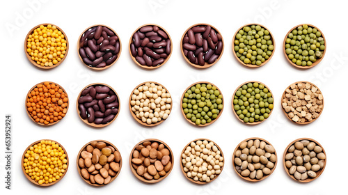 Legumes isolated on white background. Top view.