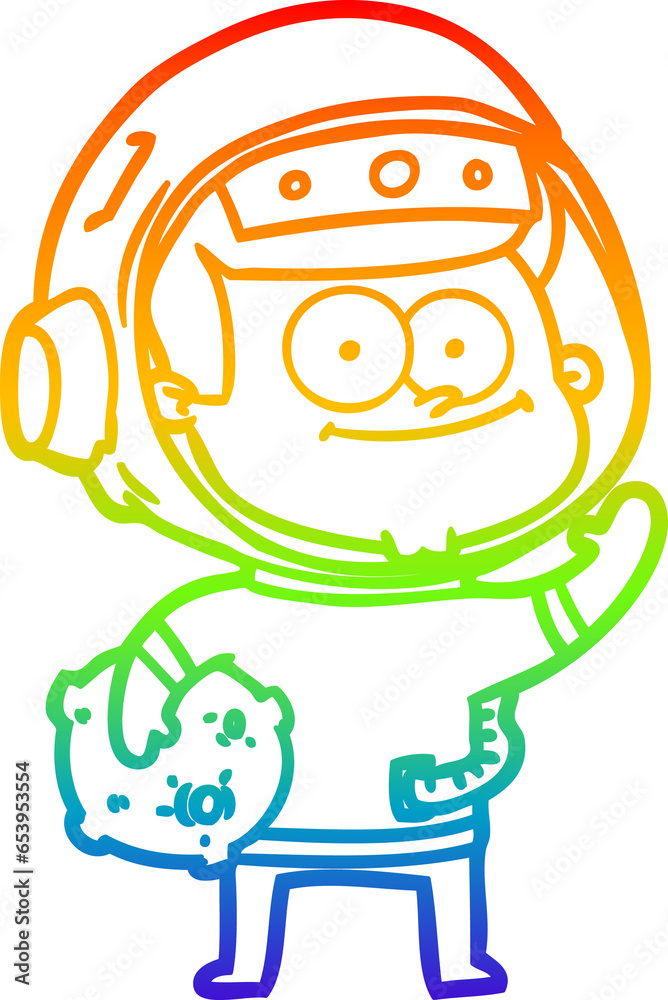 Obraz premium rainbow gradient line drawing of a happy astronaut cartoon