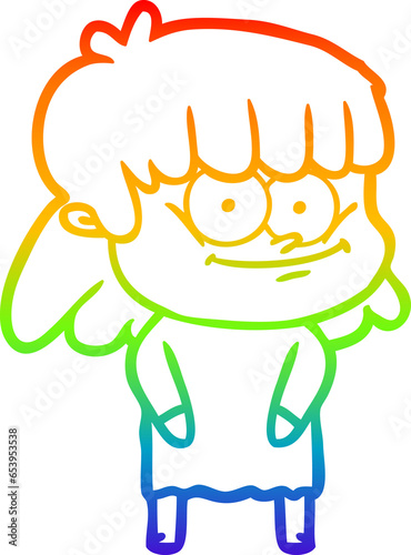 rainbow gradient line drawing of a cartoon smiling woman