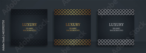 set of Golden luxury greeting card on a black background. Luxury ornament template. Great for invitation, flyer, menu, brochure, postcard, background, wallpaper, decoration, or any desired idea.