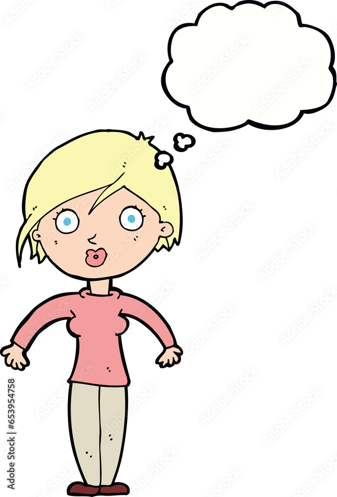 cartoon surprised woman with thought bubble cartoon surprised woman with thought bubble
