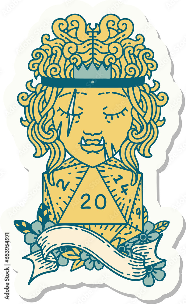 sticker of a half orc barbarian with natural twenty dice roll sticker of a half orc barbarian with natural twenty dice roll
