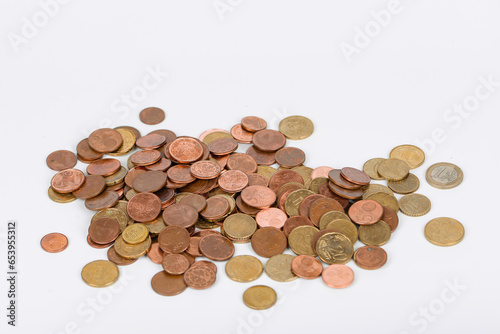 Euro coins background. Close-up of euro coins. Money background.Coins stacked on top of each other in different positions  