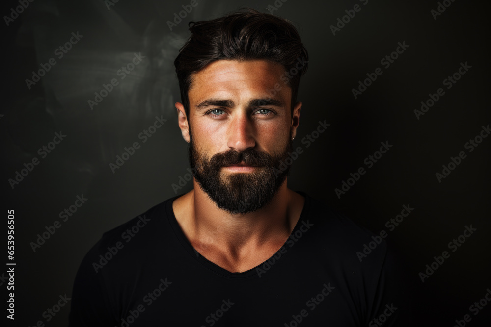 Picture of man with beard wearing black shirt. This versatile image can be used in various contexts.
