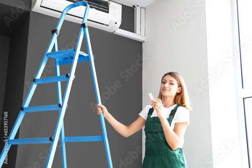 Female technician switching...