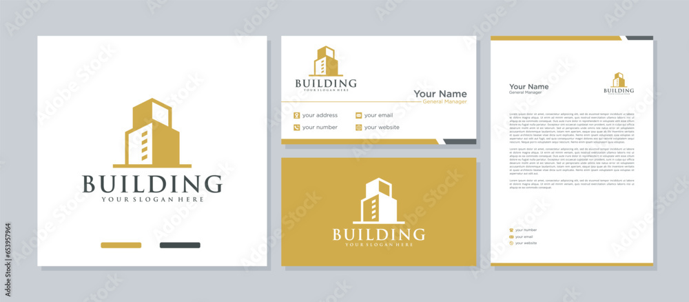 Modern Building Logo Vector Tempalte and Business Card and Letterhead