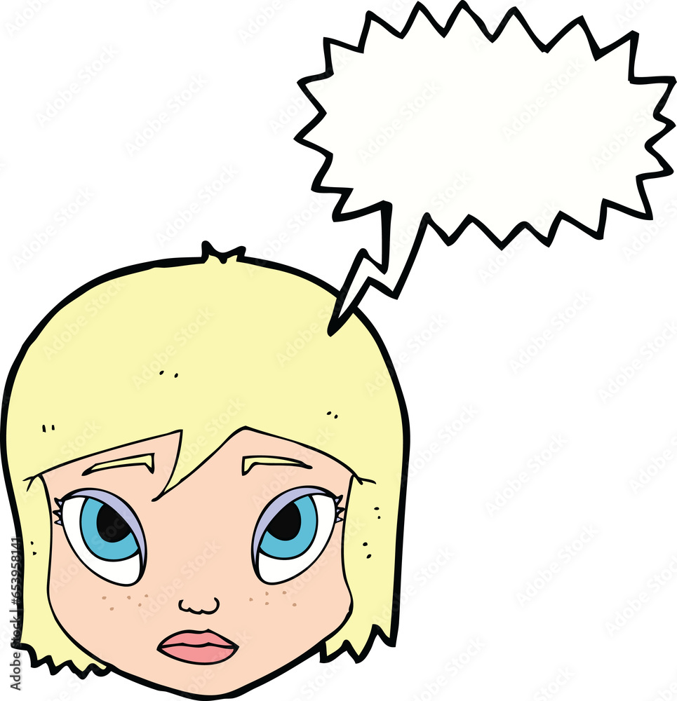 cartoon female face with speech bubble cartoon female face with speech bubble