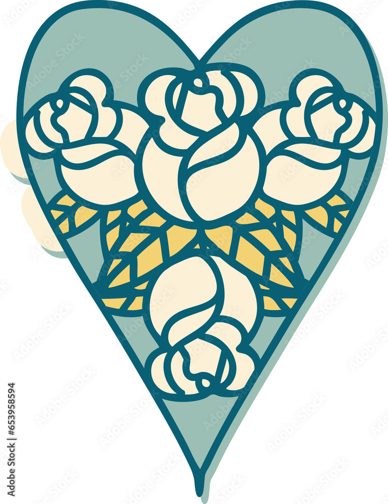 sticker of tattoo in traditional style of a heart and flowers sticker of tattoo in traditional style of a heart and flowers