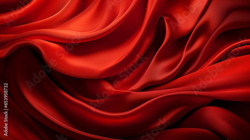 Red background of textile drapery. Red satin fabric wallpaper concept.