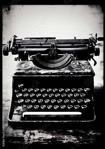 Antique Typewriter on Weathered Table - Timeless Connection Between Literature & Analog Writing Tools of History. Generative AI.