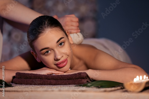 Pretty young woman having m...