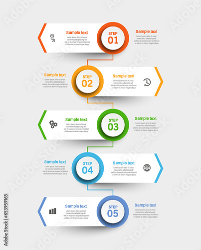 Business vector infographic template with 5 options or steps. Can be used for workflow layout, diagram, annual report, web design