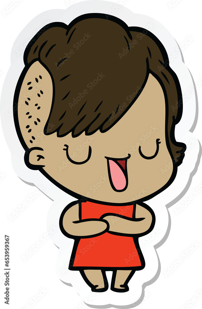 sticker of a cute cartoon girl with hipster haircut sticker of a cute cartoon girl with hipster haircut
