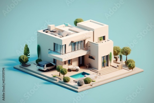 A rendered house symbolizes mortgages. Generative AI