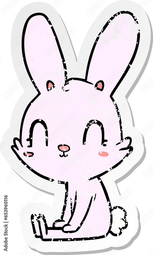 distressed sticker of a cute cartoon rabbit sitting distressed sticker of a cute cartoon rabbit sitting