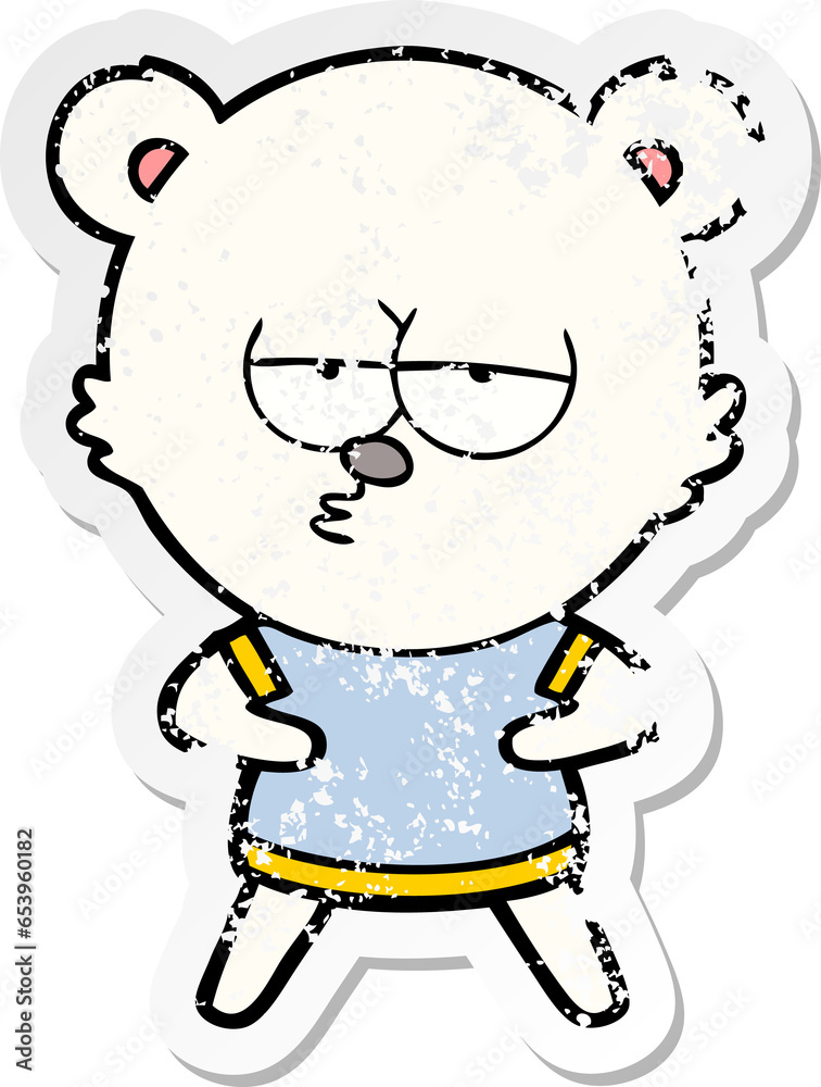 distressed sticker of a bored polar bear cartoon distressed sticker of a bored polar bear cartoon