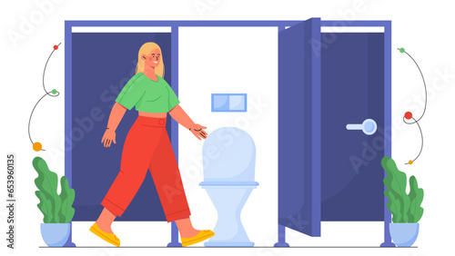 Woman hurries to toilet vector concept