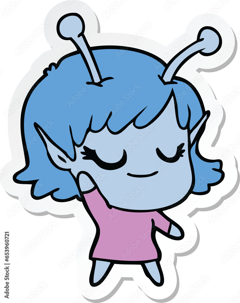 sticker of a smiling alien girl cartoon sticker of a smiling alien girl cartoon