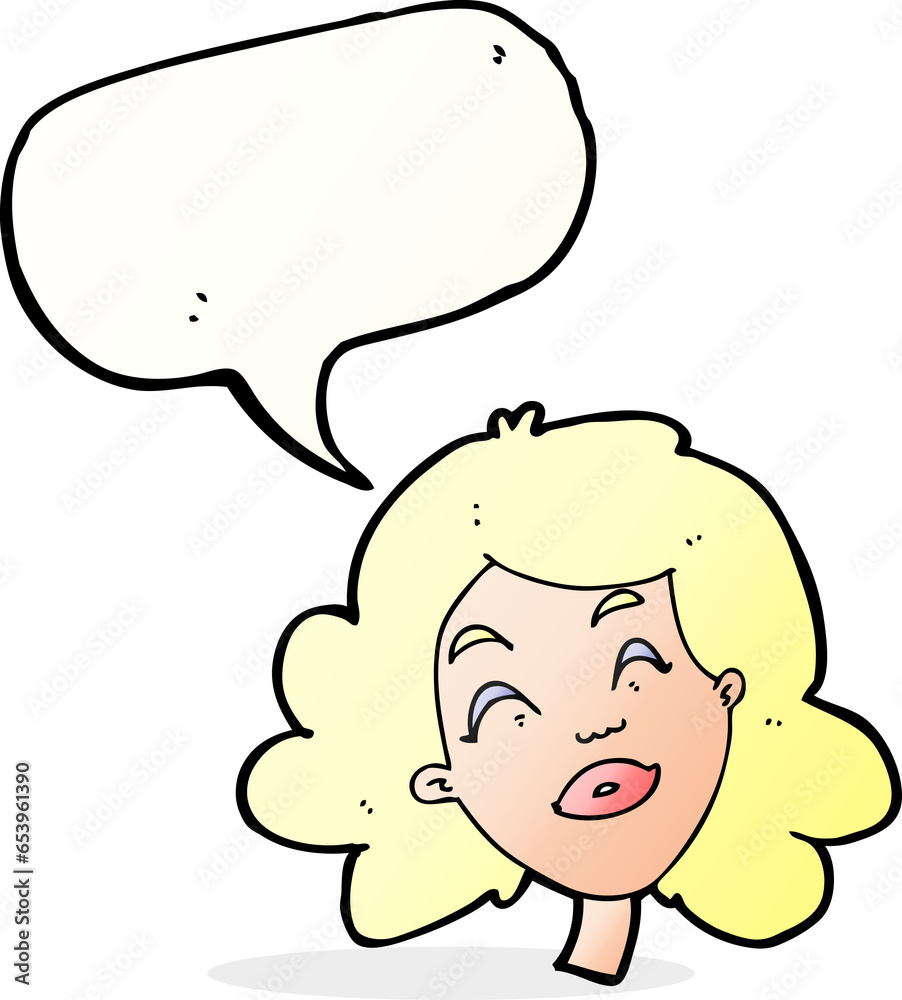 cartoon happy female face with speech bubble cartoon happy female face with speech bubble