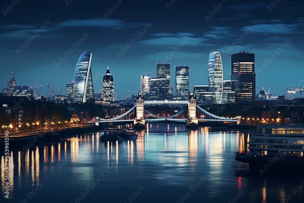 London skyline at night. Generative AI
