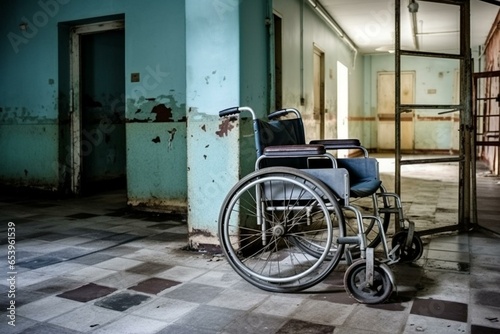 A wheelchair near the hospital exit. Generative AI