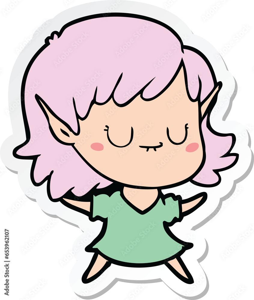 sticker of a happy cartoon elf girl sticker of a happy cartoon elf girl