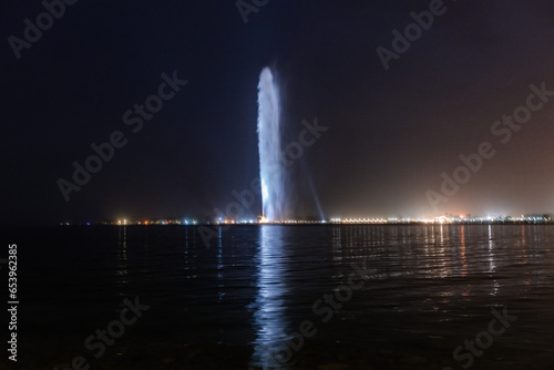 King Fahad's Fountain at night in Jeddah Saudi Arabia