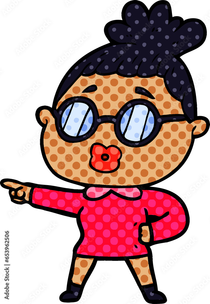 cartoon pointing woman wearing spectacles cartoon pointing woman wearing spectacles