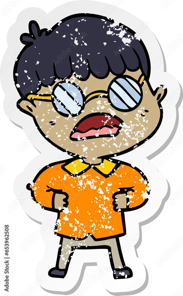 distressed sticker of a cartoon boy wearing spectacles distressed sticker of a cartoon boy wearing spectacles