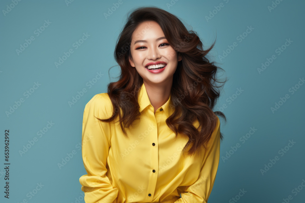 A woman wearing a yellow shirt smiles at the camera. This picture can be used for various purposes. A woman wearing a yellow shirt smiles at the camera. This picture can be used for various purposes.