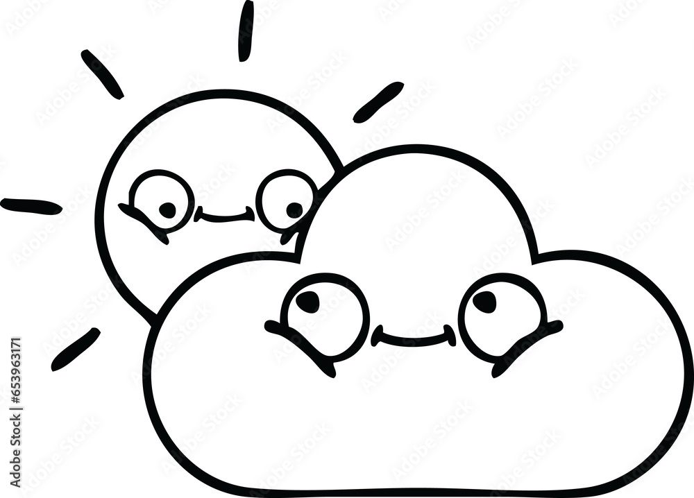 line drawing cartoon of a sunshine and cloud line drawing cartoon of a sunshine and cloud